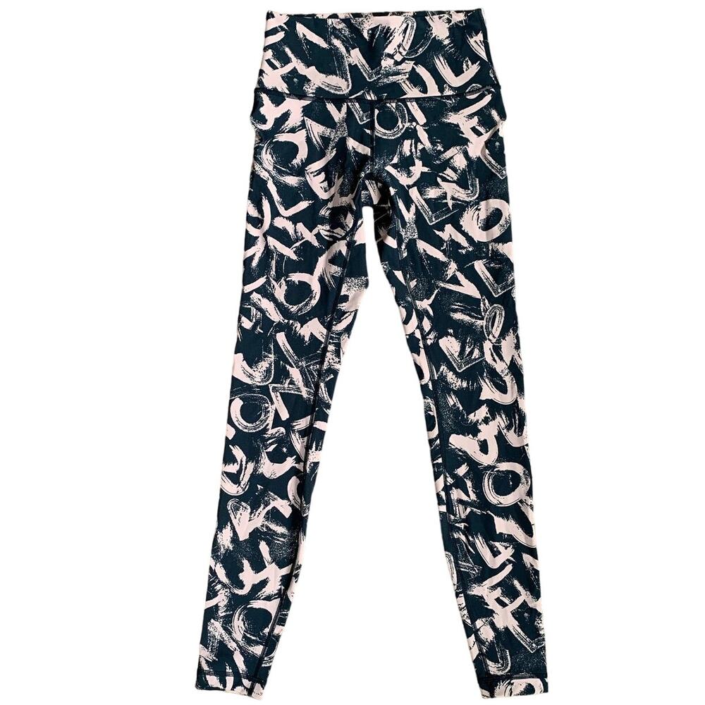 Lululemon Wunder Under High Rise 28” Pink Navy Ankle Tight SZ 4